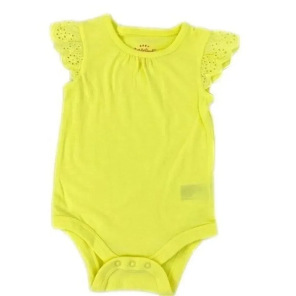 Cat & Jack Yellow Eyelet Flutter Sleeve Bodysuit Onsie New 6-9 Months